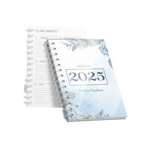 Agenda Diária 2025 Dura (Reciclato 150g) 15,45x21,6 cm 4x0 (Frente Colorido e Verso branco) Laminação Fosca Capa e Wire-o 328 Páginas